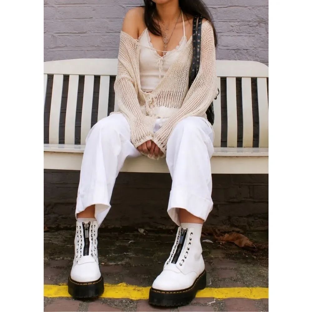 Dr. Martens Sinclair Milled Nappa Leather Platform Boots in white, Sz women’s 10